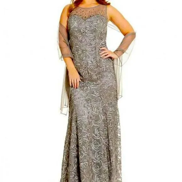 ignite evenings dress Adrianna Papell IG119103 Evening Long Formal Floral Evening complete with 3/4 Ignite Evenings Maxi Dress Gown